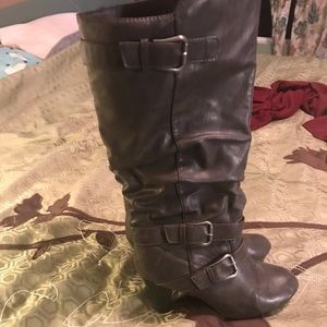 Gray heeled boots